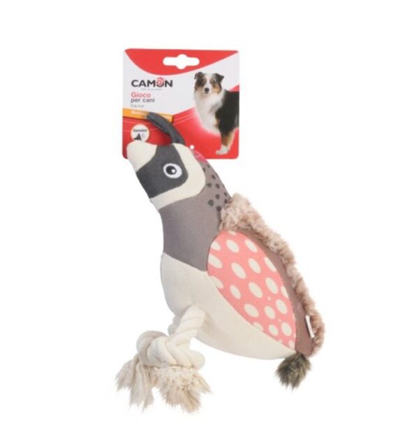 Camon-Gioco per cani - volatile colino in peluche e corda con squeaker